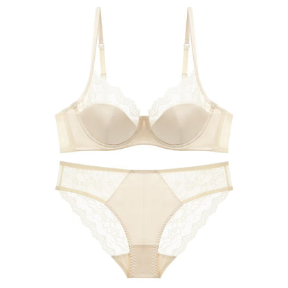 “Close-up of delicate lace and satin detailing on plus size large chest bra”