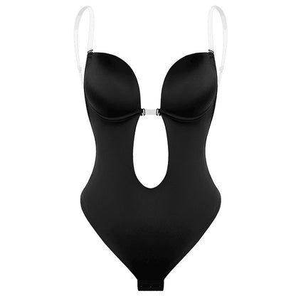 Plus Size Hanging Strap Jumpsuit Bra – Invisible Shoulder Strap, Steel Ring Gathered, Backless Deep V Corset Underwear