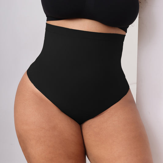 Plus size woman wearing reinforced thong shapewear