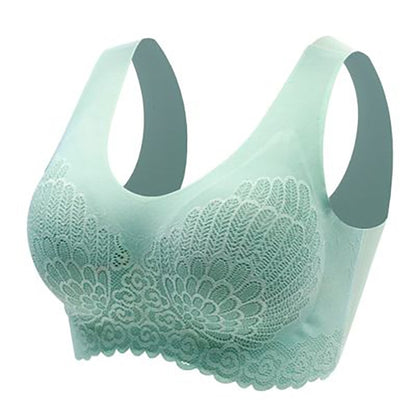 Close-up of seamless lace bralette padding and straps