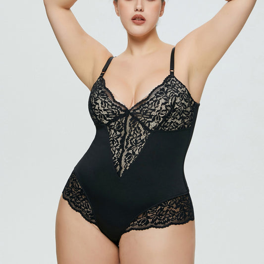 Plus Size Lace Splicing Thong Jumpsuit Romper for Curvy Women