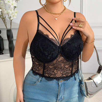 Plus Size Lace Fishbone Corset with Suspenders – Sexy Bustier Vest