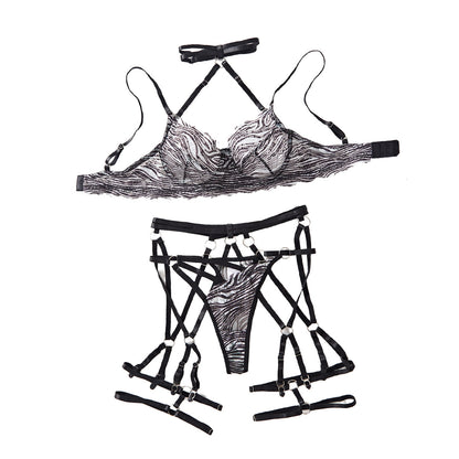 Form-fitting zebra mesh lingerie for plus size women