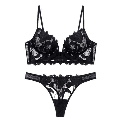 Close-up of embroidered lace fabric on plus size lingerie