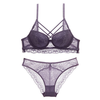 Black bandage push-up lace embroidery bra set for curvy women