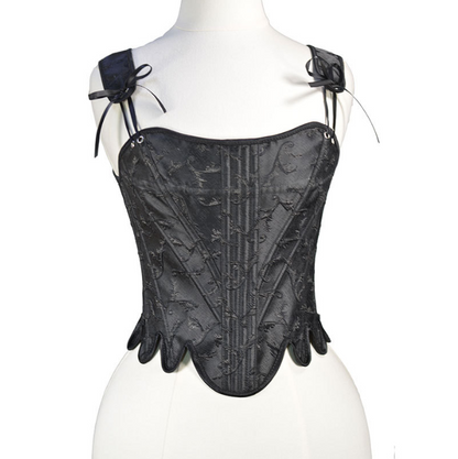 Plus size woman wearing carved flower petal fishbone corset front view