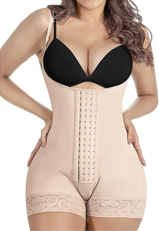 4-breasted mesh one-piece shapewear providing postpartum tummy and chest support