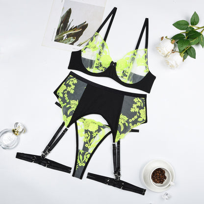 curvy woman wearing sexy embroidered lingerie