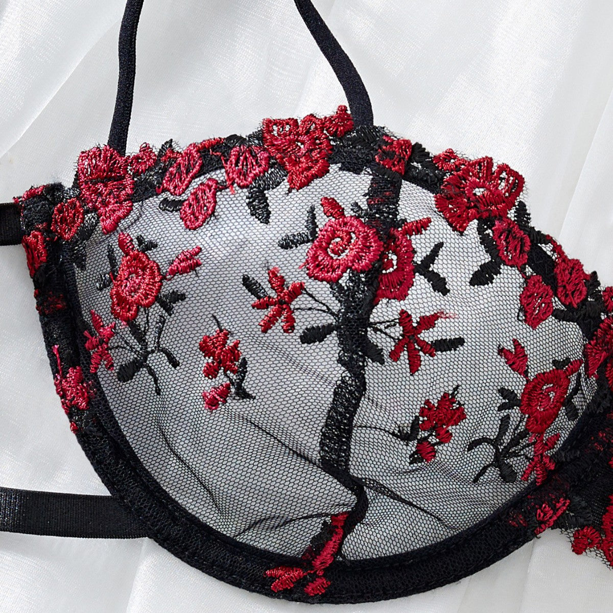 “Seductive see-through black lingerie with steel support bra”