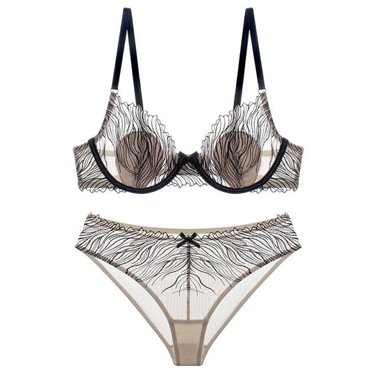 Plus size leopard print lace embroidery minimizer bra set front view