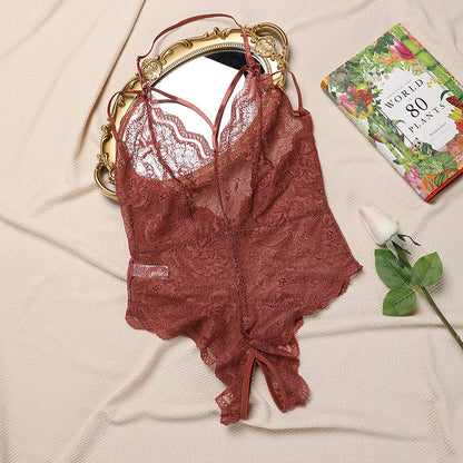 “Close-up of open crotch and lace detailing on plus size sexy lingerie”