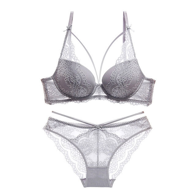 Close-up of padded lace embroidery bra