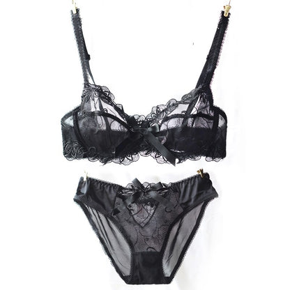 Close-up of ultra-thin floral embroidery on sheer bra