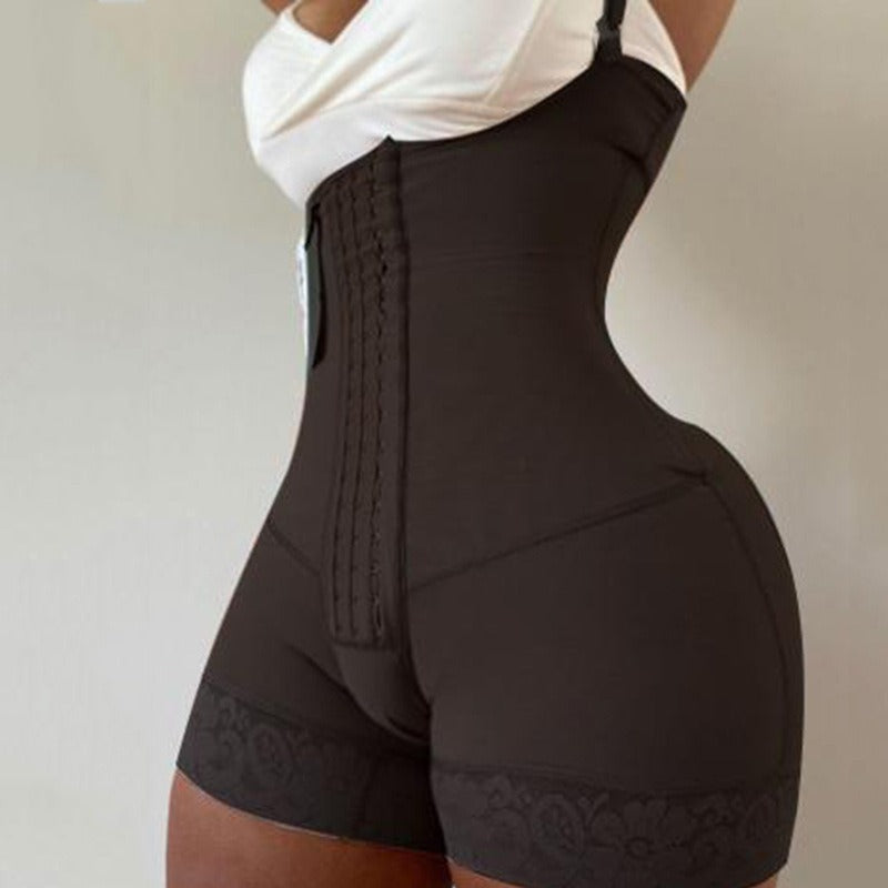 shaping jumpsuit providing belly tightening, waist slimming, and hip lifting