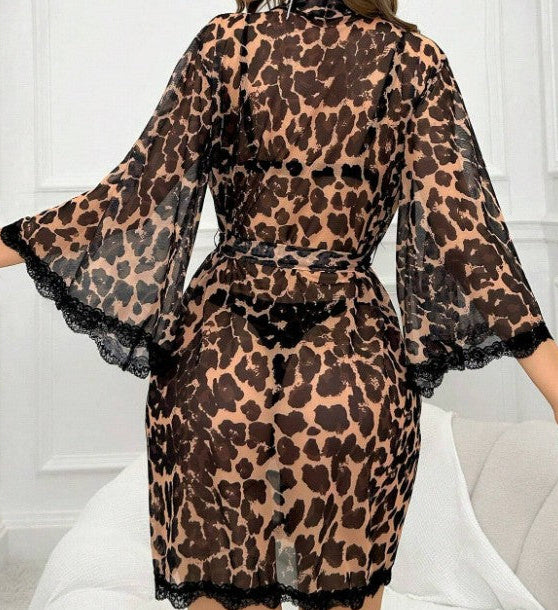 “Flirty leopard print lingerie with matching robe for women”