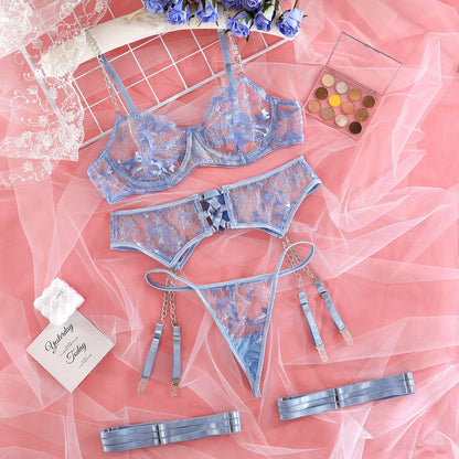  bra with matching thong and garter belt”