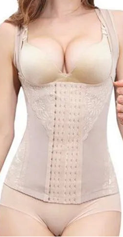 Plus size model wearing underbust girdle corset for waist shaping