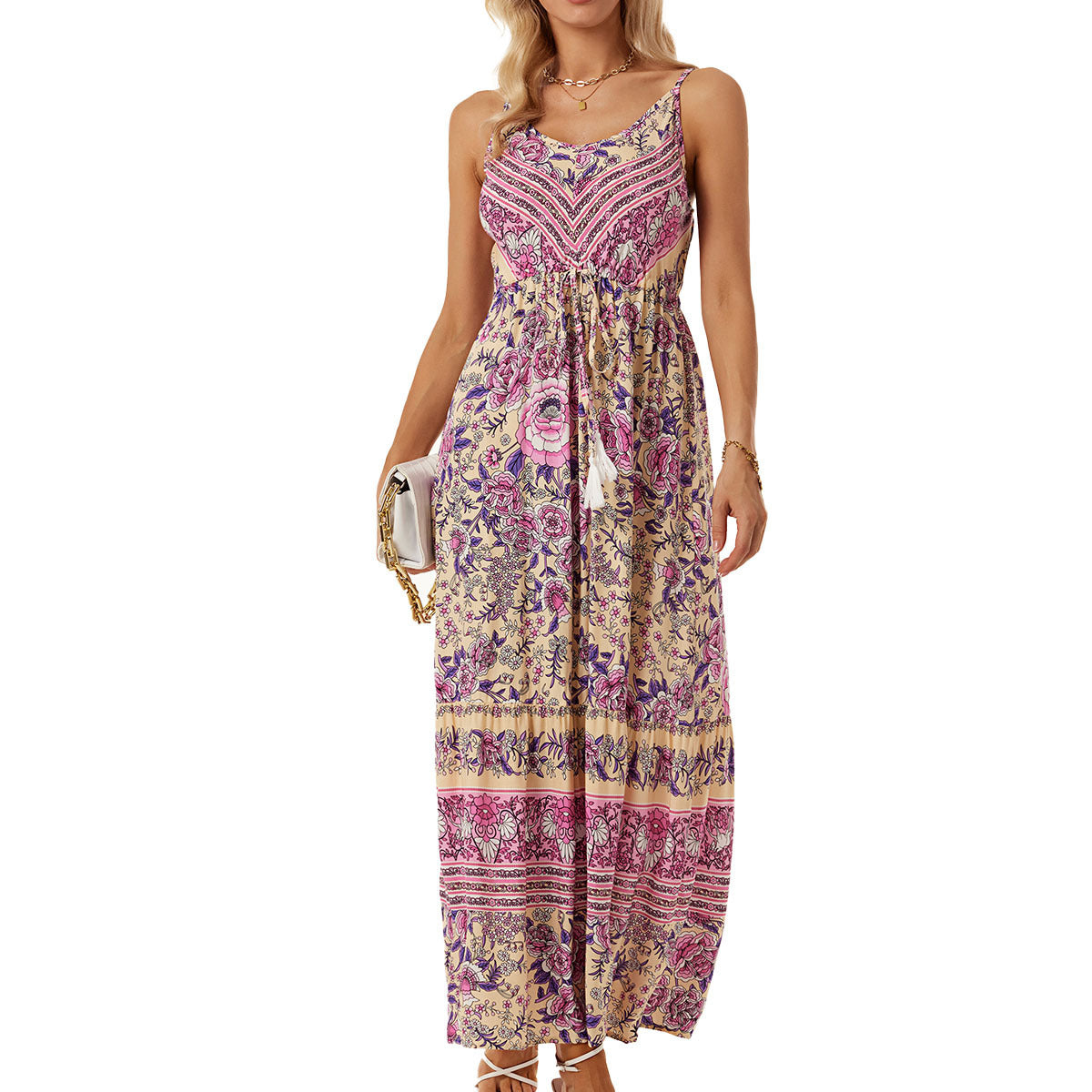 Women Bohemian Strap Dress Printed Vacation Beach Dress
