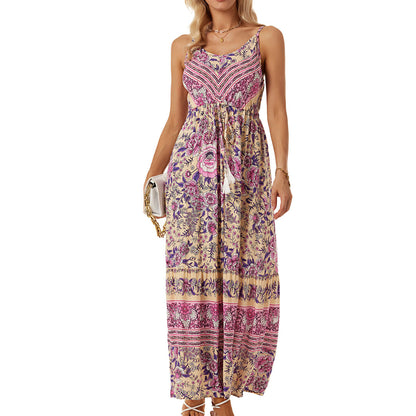 Women Bohemian Strap Dress Printed Vacation Beach Dress