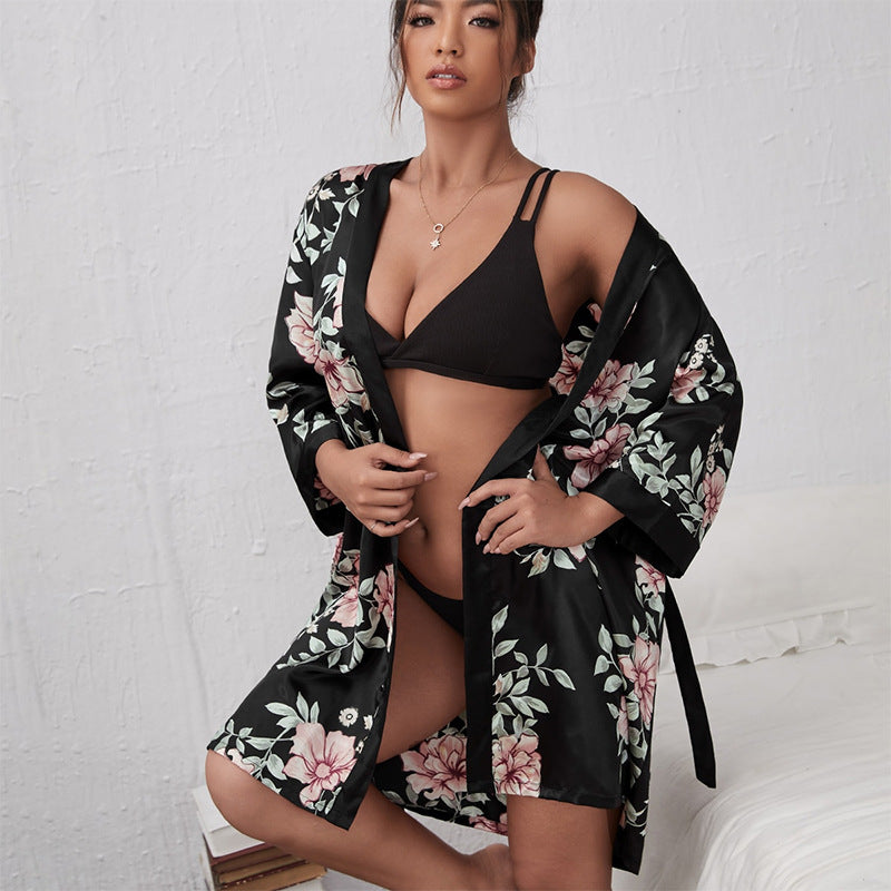 V-Neck Bathrobe & Lace-Up Nightgown – Comfortable, Loose, and Stylish Homewear for Women