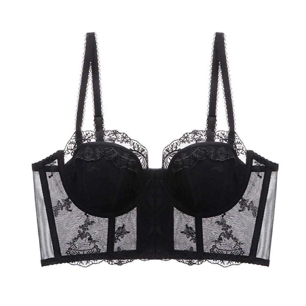 Black lace bra on a white background