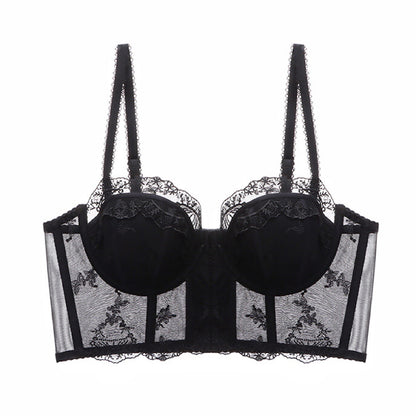 Black lace bra on a white background