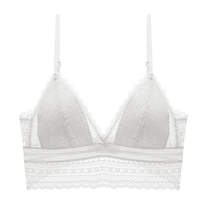 White bra with lace details on a white background