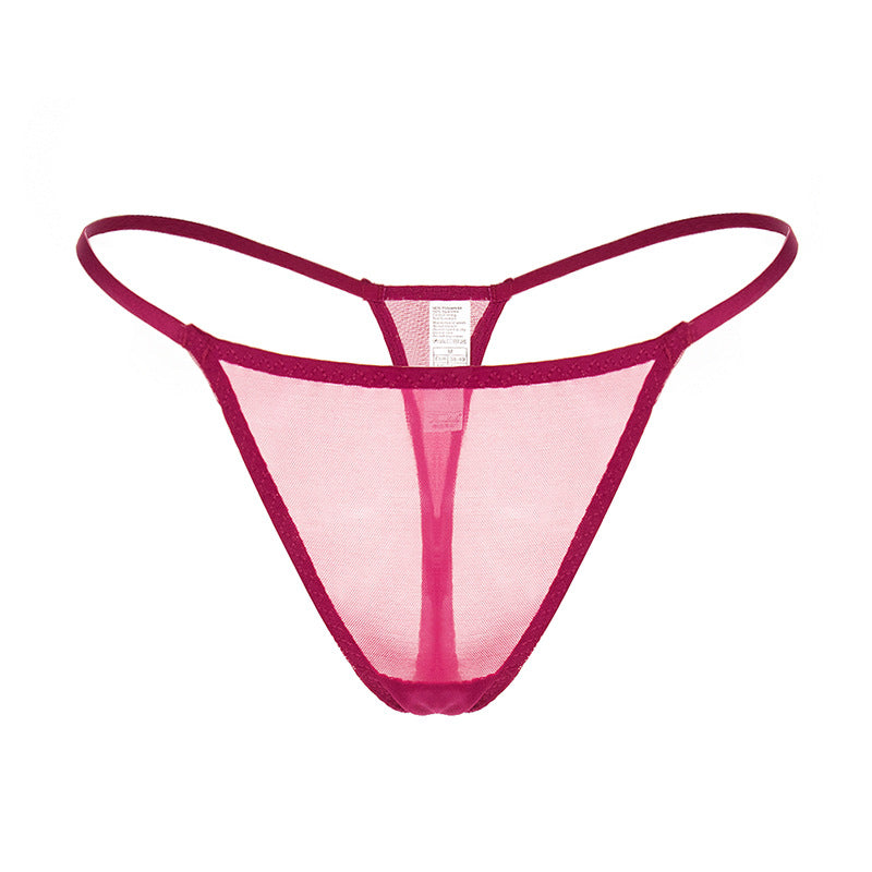 Burgundy Low waist see-through lingerie panties with breathable mesh fabric