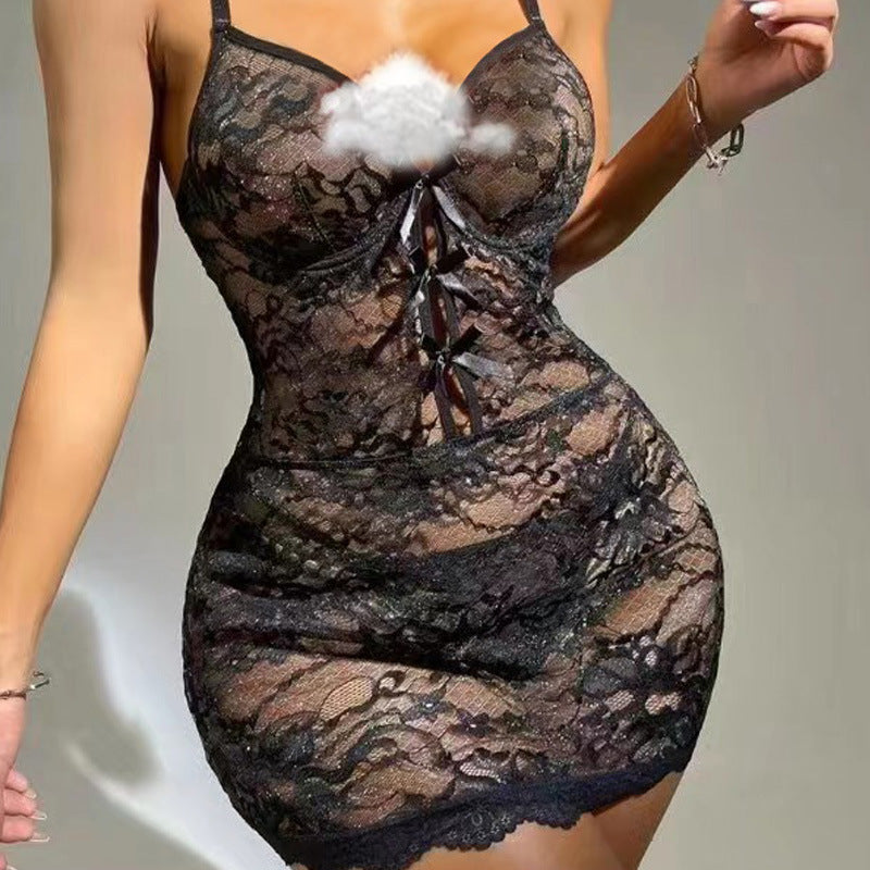 Midnight Temptation Strap Backless Lace Mini Nightdress – Sexy Lingerie