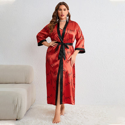 Love Print Sling Nightgown Set – Casual, Loose, Two-Piece Homewear for Women