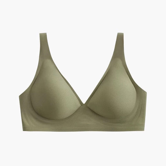 Green “Front view of plus size soft wireless bra with light support and natural shaping”