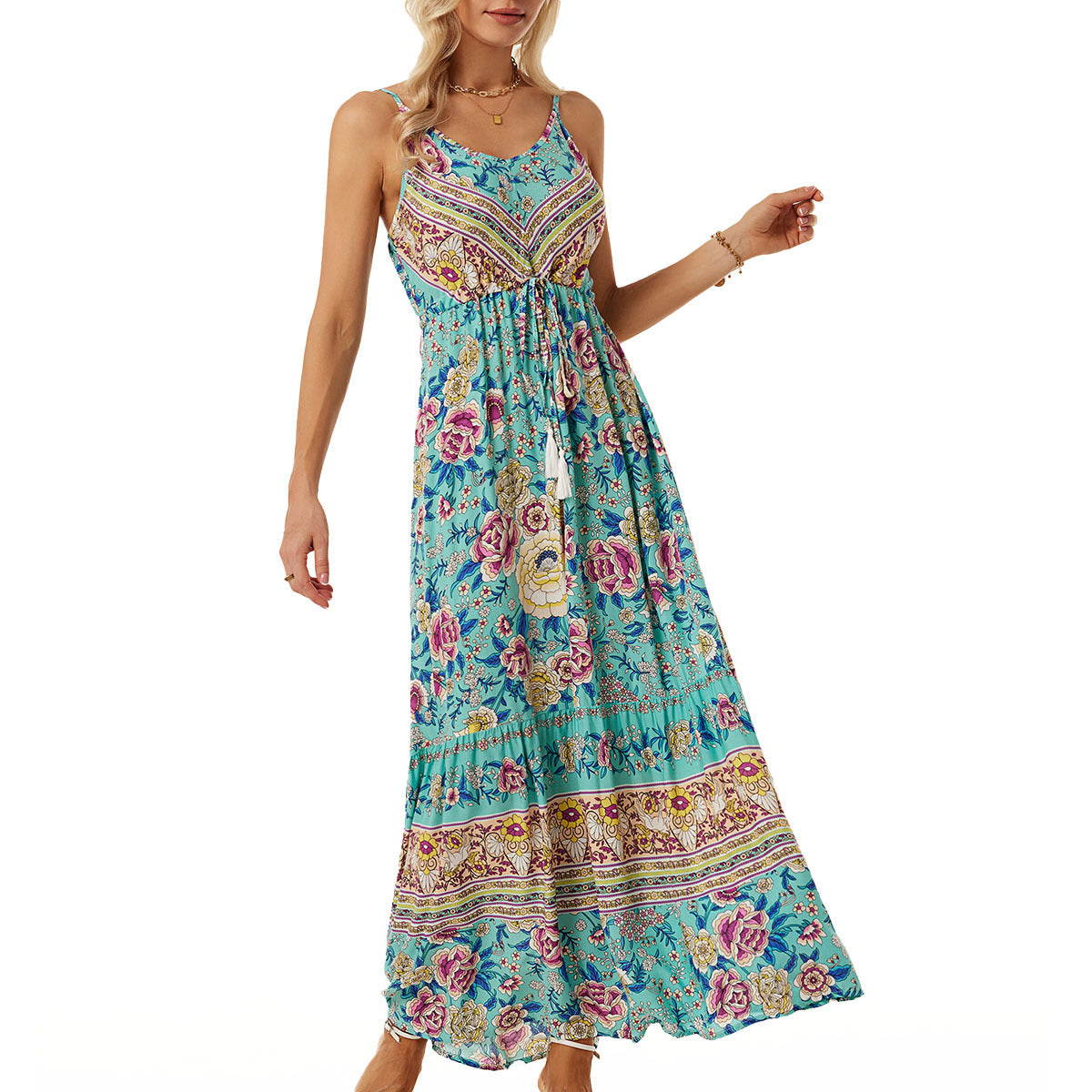 Women Bohemian Strap Dress Printed Vacation Beach Dress