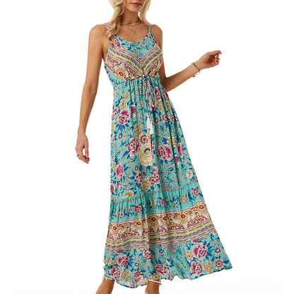 Women Bohemian Strap Dress Printed Vacation Beach Dress
