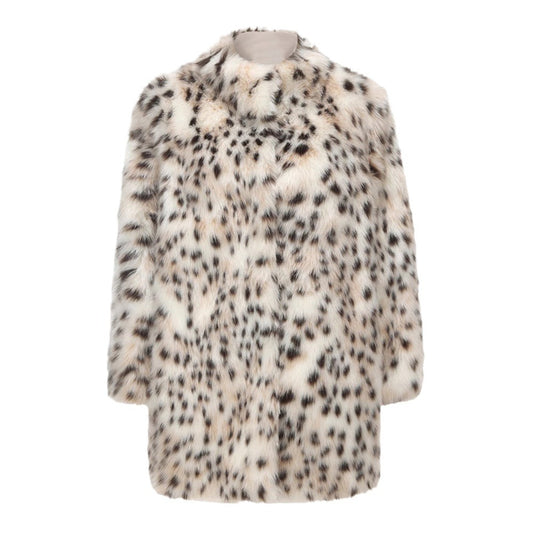 Fur coat with a spotted pattern on a white background