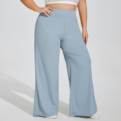 Light blue wide-leg pants worn by a person on a white background