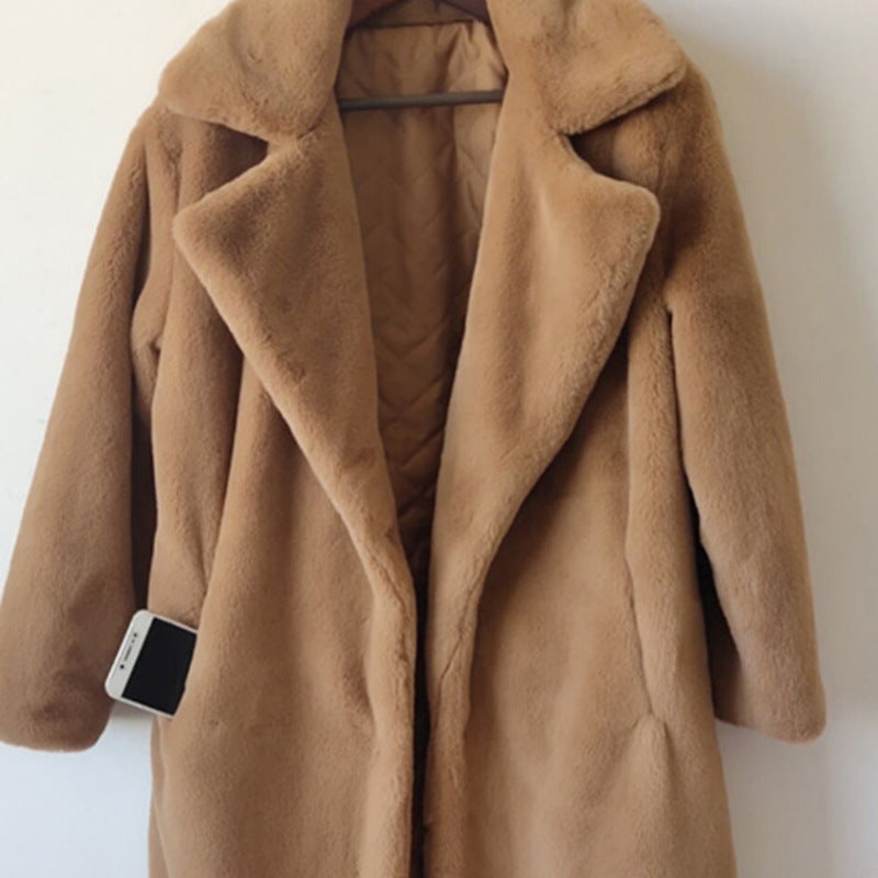 camel Cozy plush winter coat for curvy women