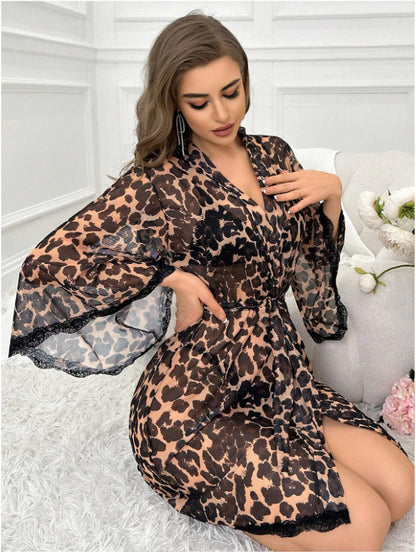 Plus Size Sexy Lingerie – Retro Bell Sleeve Thin Transparent Bathrobe for Curvy Women