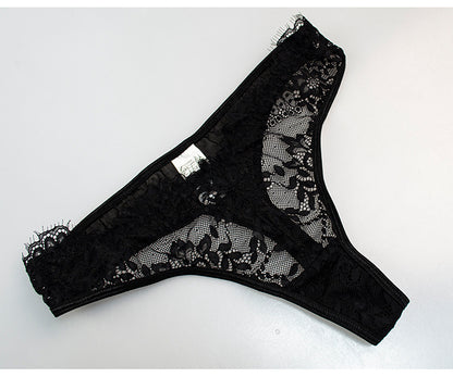 Black lace thong on a white background