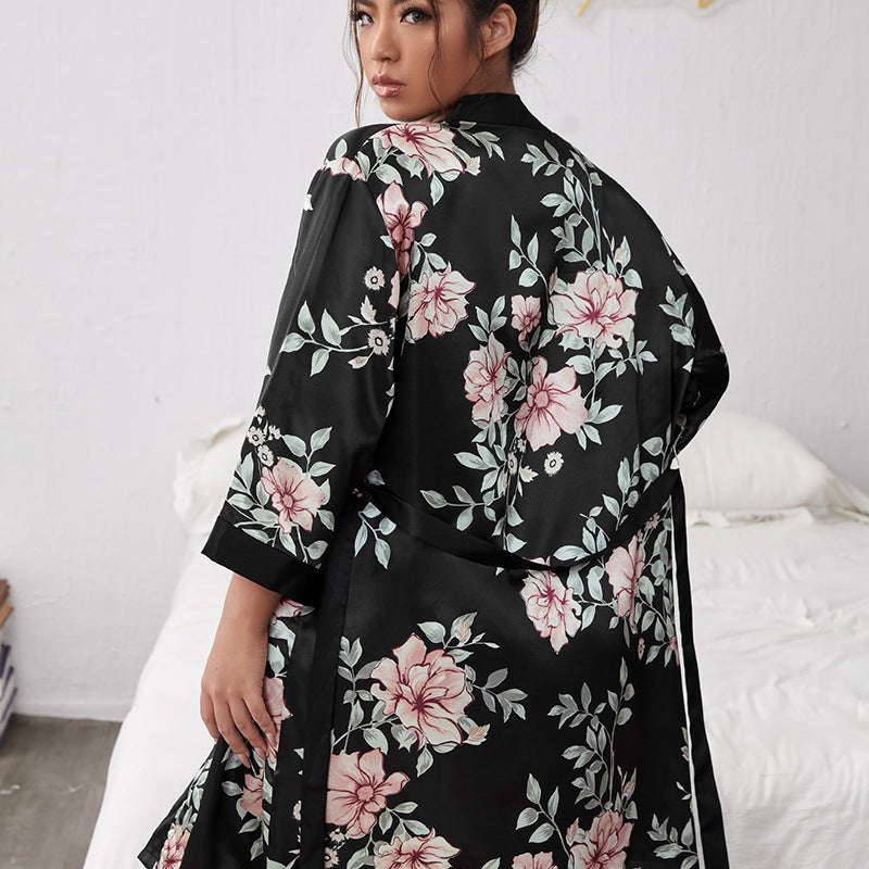V-Neck Bathrobe & Lace-Up Nightgown – Comfortable, Loose, and Stylish Homewear for Women