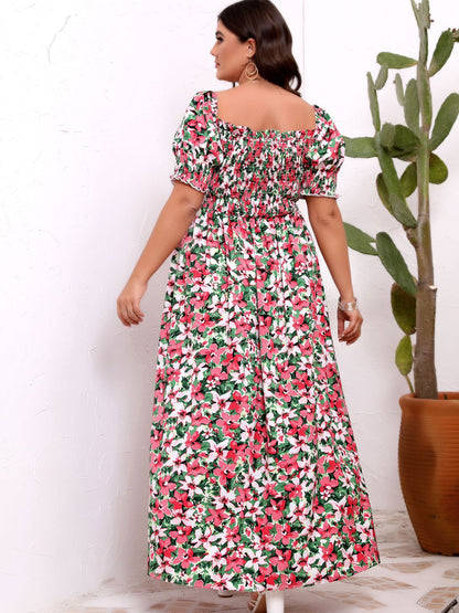 Plus Size Women Clothes Summer Floral off Shoulder Waist Slimming Dress