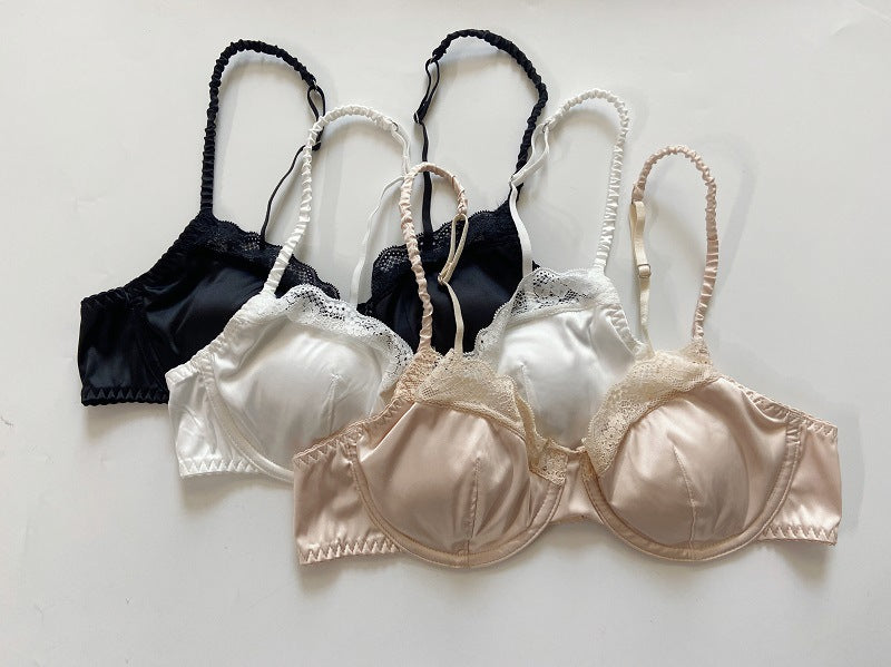 Satin Lace Bra for Women – Sexy Elastic Edge Underwear with Comfortable Fit