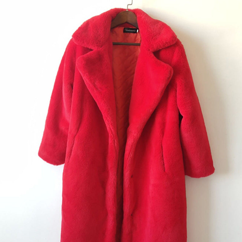 Red Cozy plush winter coat for curvy women