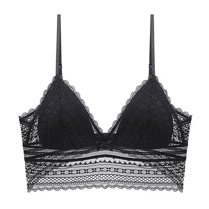 Black lace bra on a white background