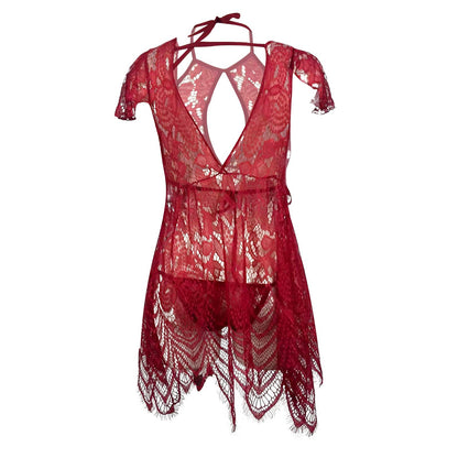 Sexy Red Mesh Lace Lingerie Suit – Women’s Flirty June Collection