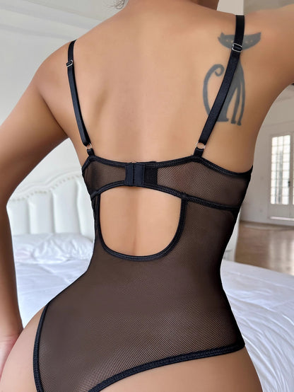 Sexy Leopard Print Hollow-Out Cutout Siamese Lingerie Suit for Women