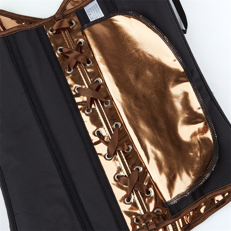 Plus Size Golden Leather Body Shaper Top – Glossy Sequined Court-Style Lingerie