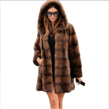 Soft artificial mink fur coat for curvy women in winter style