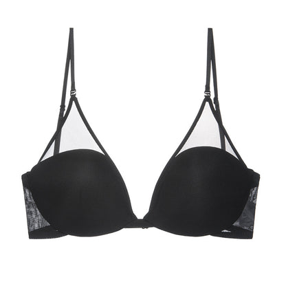 Black bra with mesh straps on a white background