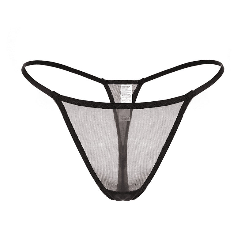 Sexy mesh sheer T-back panties for women in black see-through design