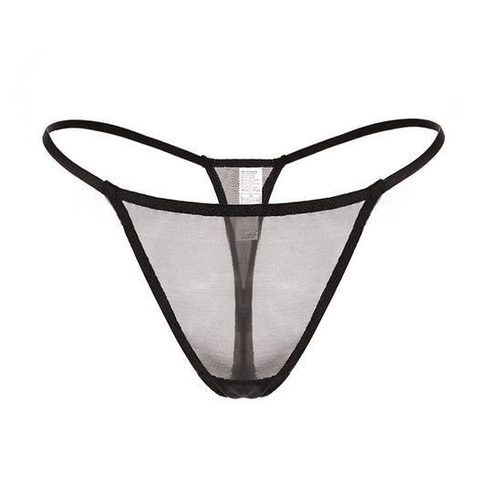 Sexy mesh sheer T-back panties for women in black see-through design